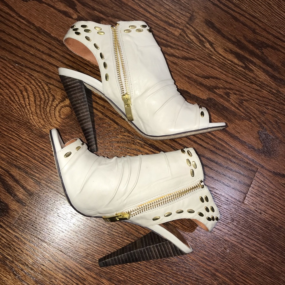 Vince Camuto Beige Studded Open Toe Booties Shoes